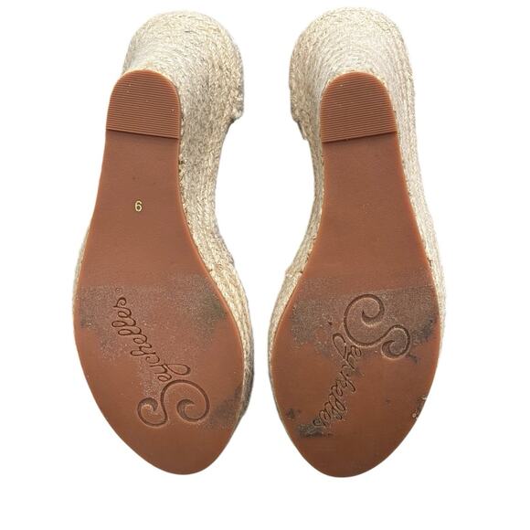 Seychelles Open Toe Metallic Gold Espadrille Covered Heel 5" Wedge Size 9 - Picture 7 of 7